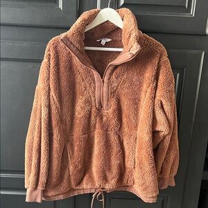 JoyLab High Pile Large Brown Fleece Pullover Jacket